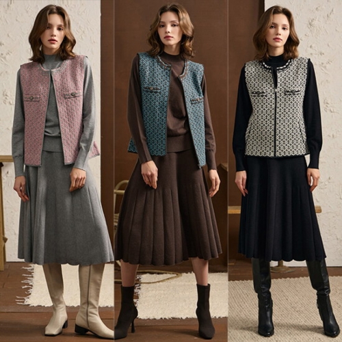 제이에비뉴 최신상 팬시얀 트위드 니트 베스트 셋업 3종 BKA244F0301SO