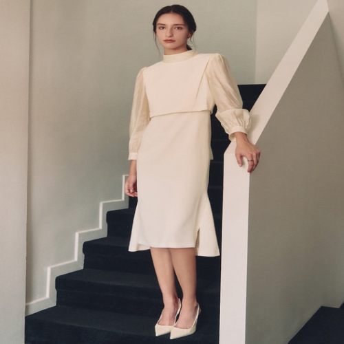 사틴 에스블랑 머메이드 리본타이 드레스 B243A603_이미지