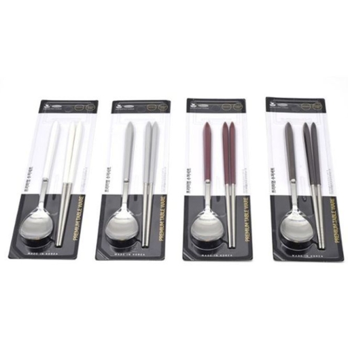 신우 국산 진공 수저세트 스텐 수저 젓가락 세트 레드_이미지