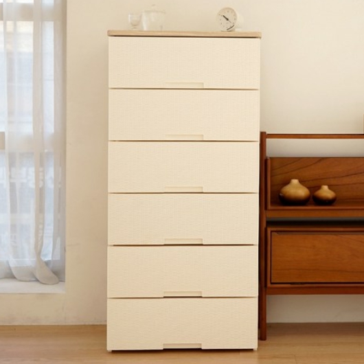 보노하우스 라탄플러스 우드상판 6단 서랍장