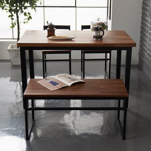  도도 아르떼 멀바우 원목 스틸 식탁 1200 [의자2개+벤치1개]