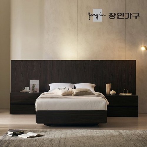 장인가구 까르뎅차콜 호텔 LED 침대 LK+800협탁 2개 (매트별도)_이미지