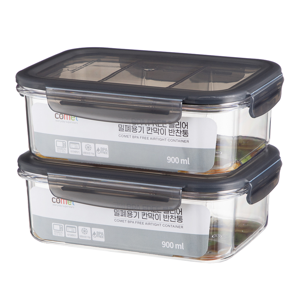 쿠팡 코멧 ㅤ클리어 밀폐용기 900ml (2개)_이미지