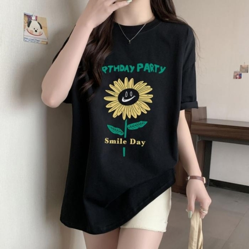 F007308_스마일 해바라기 루즈핏 반팔티셔츠