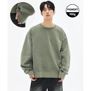 피그먼트 SOVERMENT 980g 와이드 핏 썸홀 스웨트 셔츠-DUTCH KHAKI154671_이미지