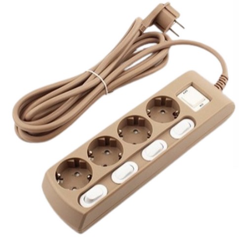 비맥스 4구 16A 메인 개별스위치 고용량 납작 멀티탭 샌드베이지 (1.5m)_이미지