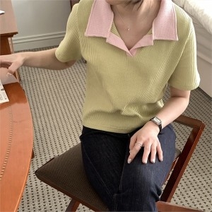 나야홍 빅사이즈 303 반오픈카라배색골지티 DMOP034 9816745_이미지