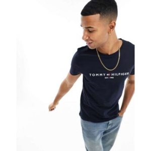 타미힐피거 엠브로이더 플래그 로고 티셔츠 인 네이비 10421025_이미지