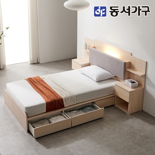 동서가구 소프 쿠키 호텔 수납 LED침대 SS+협탁2개 (40T유로탑독립)
