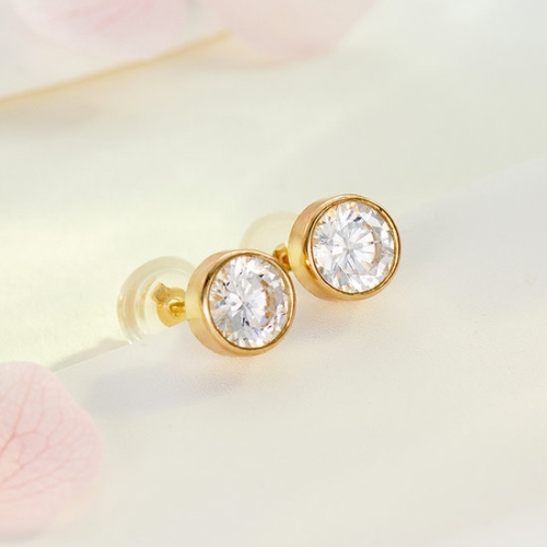 비앤비골드 14K 볼드 베젤 큐빅 귀걸이 5mm 한쌍 JAE40418