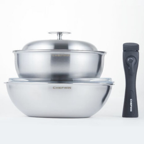 동원금속 쉐프윈 드림핸즈 316스텐 웍 패키지 (웍22,26+스텐뚜껑22+유리뚜껑26+손잡이)