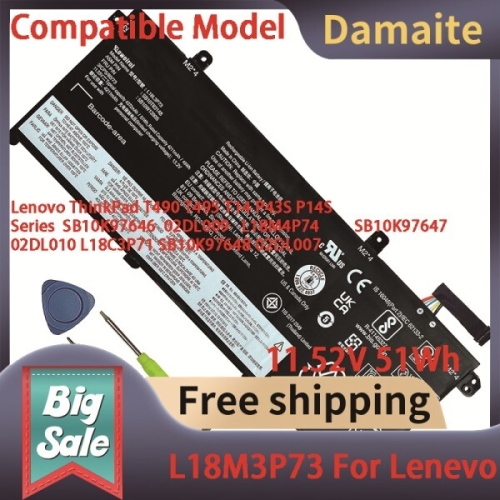 레노버 Damaite L18M3P74 L18M3P73 L18L3P73 Battery for Think패드 T490 T495 T14.._이미지