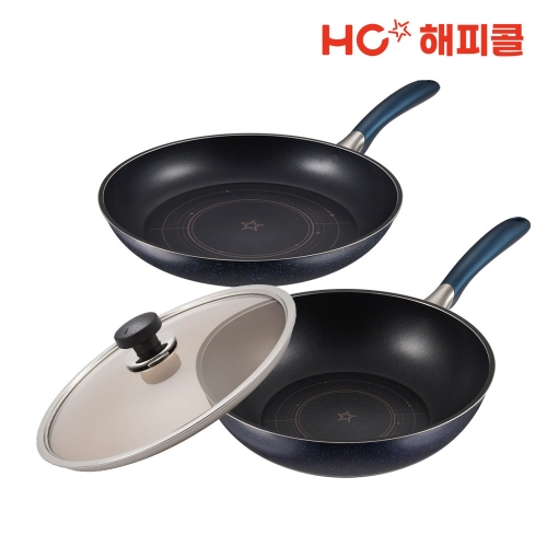 해피콜 갤럭시 블루 IH 3종 (팬28+웍28+뚜껑)_이미지