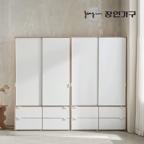 장인가구  코라 서랍 행거형 + 서랍 선반형 슬라이딩 옷장세트 2400