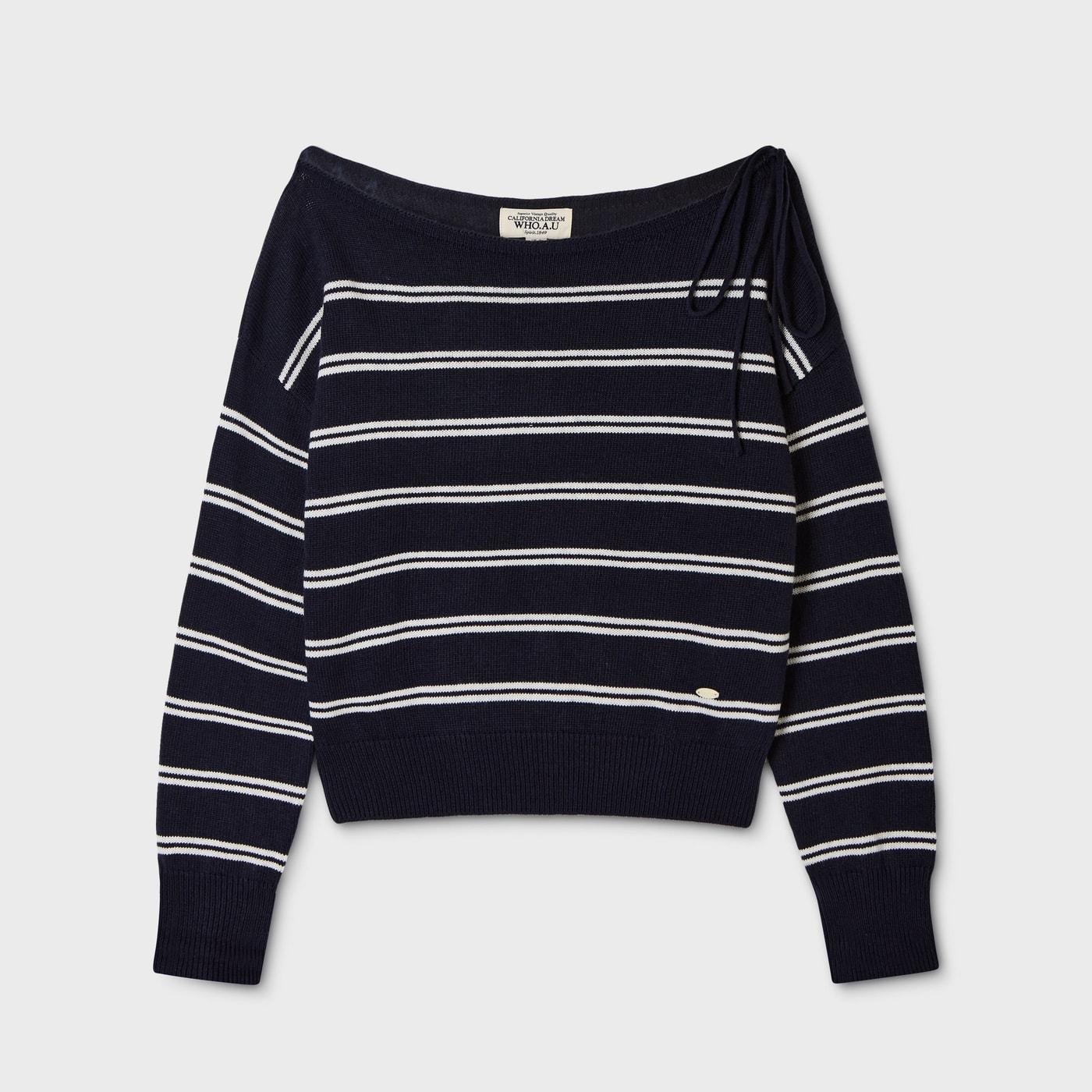 여성 Off-Shoulder Ribbon Pullover WHKAG4938F