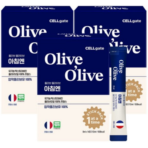  셀게이트 올리브 올라이브 아침엔 유기농 엑스트라버진 올리브오일 프랑스 112ml (8ml x 14포) [3개]
