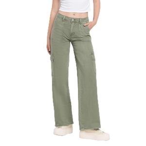 아미 VERVET 하이 라이즈 유틸리티 카고 와이드 레그 진 T5823AG, 그린., 28 레귤러