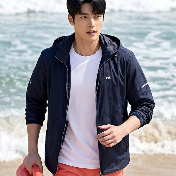 솔리드 스판 바람막이 자켓 662562 네이비 후드 집업 35864937