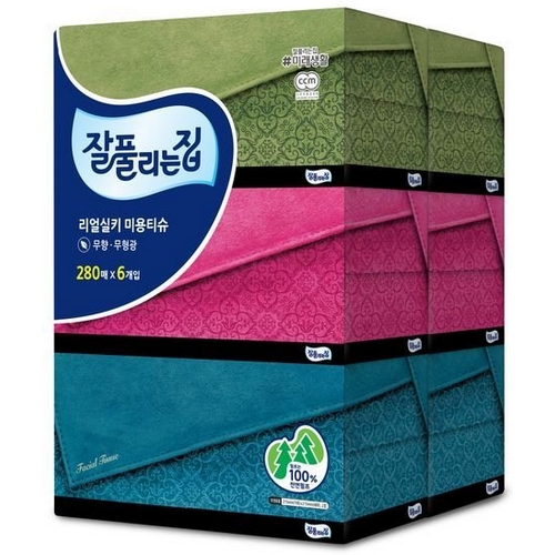 잘풀리는집 리얼실키 미용티슈 280매 (6입) (4팩(24입))_이미지