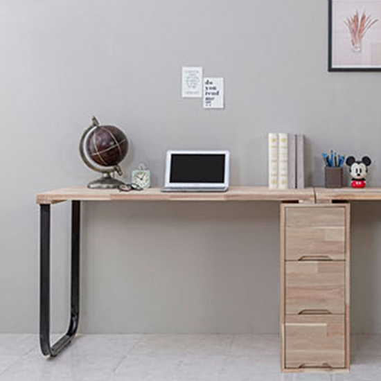 리버퍼니쳐 마쵸 아카시아원목 2인용 3단서랍장 책상  (2000x600)_이미지