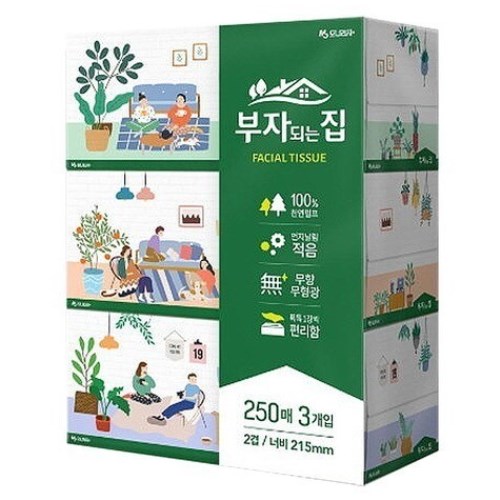  부자되는집 미용티슈 250매 (3입) [4팩(12입)]