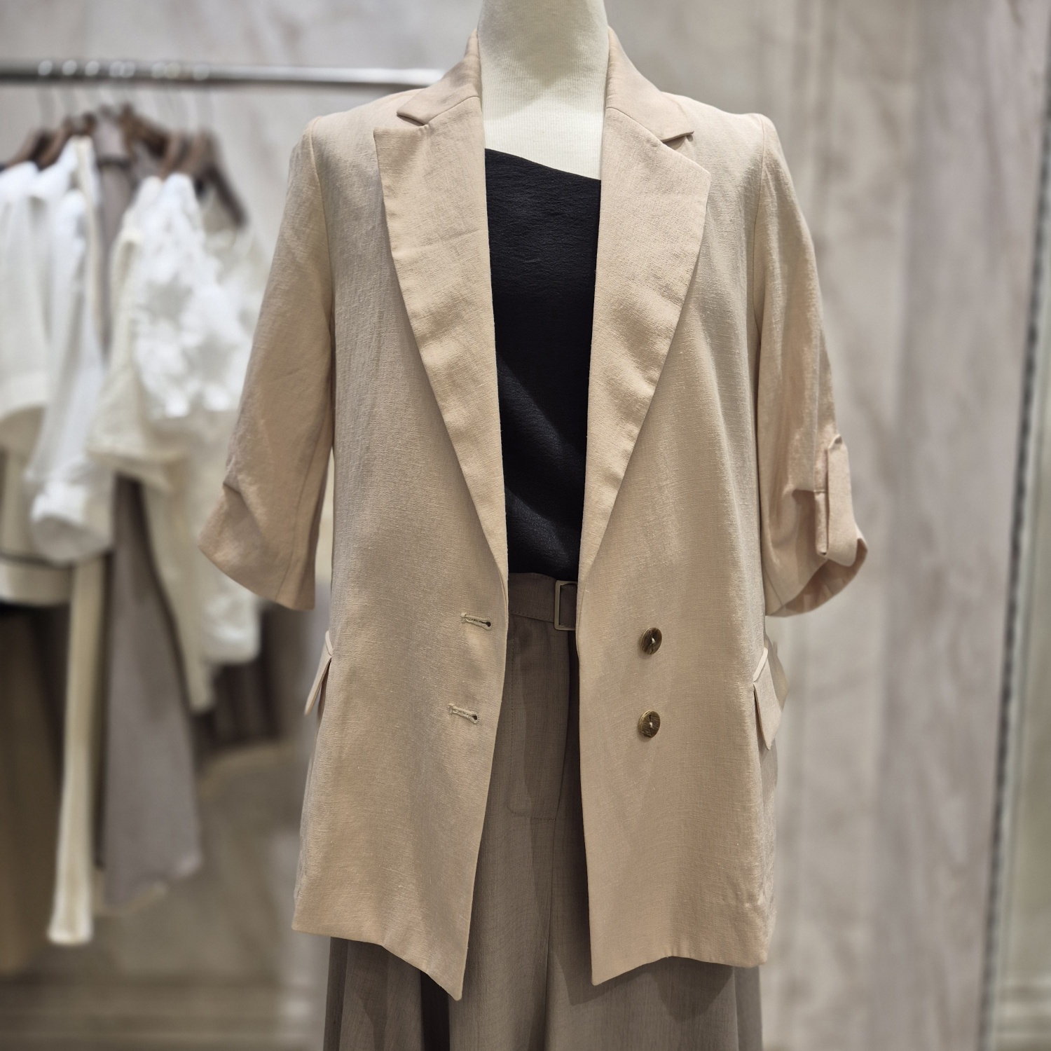 뉴코아인천아울렛 린넨 7부 썸머자켓 ROFWJK010