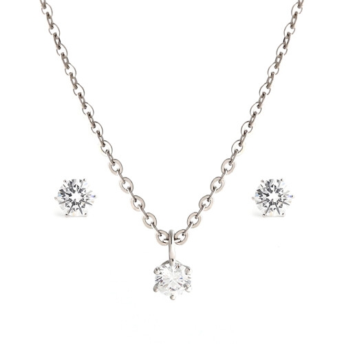 비앤비골드 14K 심플 프롱셋팅 3mm 큐빅 주얼리세트 (귀걸이+목걸이)_NPS30123