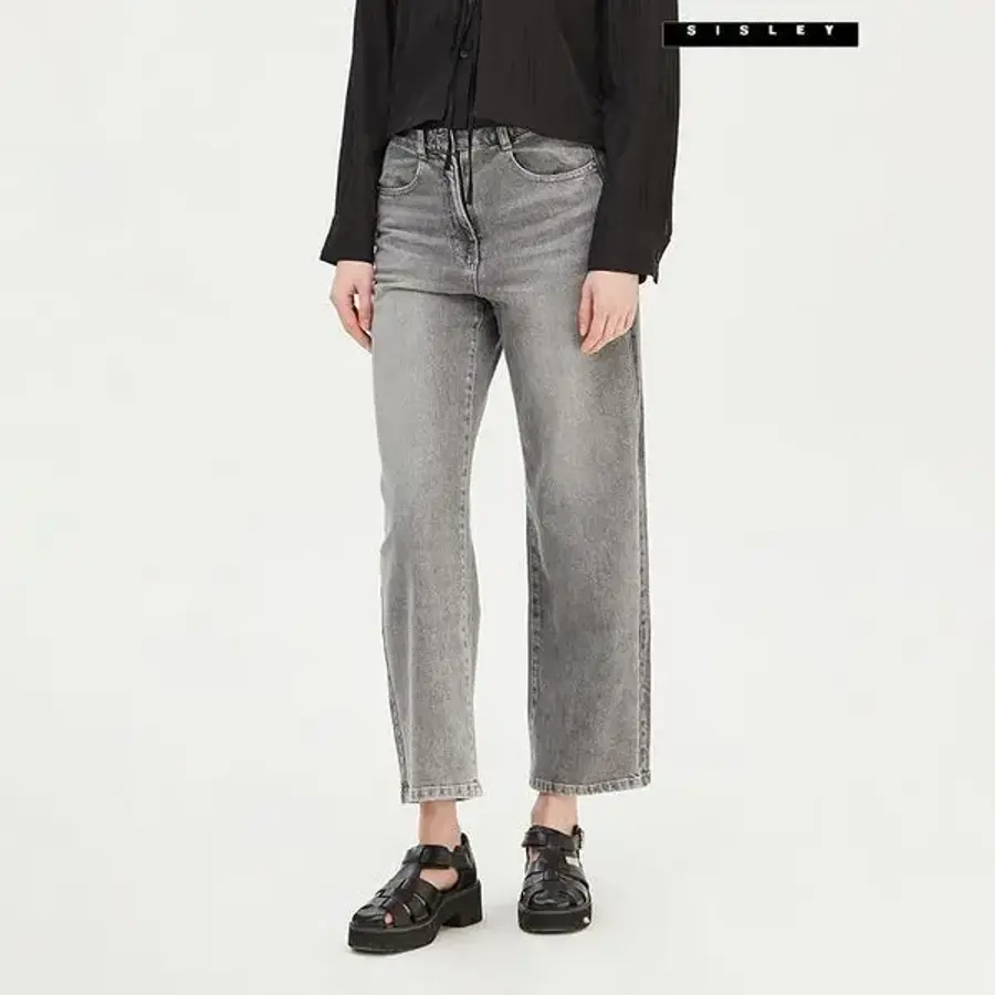 SISLEY 여성바지 워싱 배색 일자 와이드 데님팬츠 SADP31431