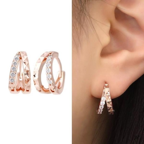 셀러허브 14K 골드필드 핀 큐빅 컷팅 더블 링 원터치링 귀걸이 S16332019