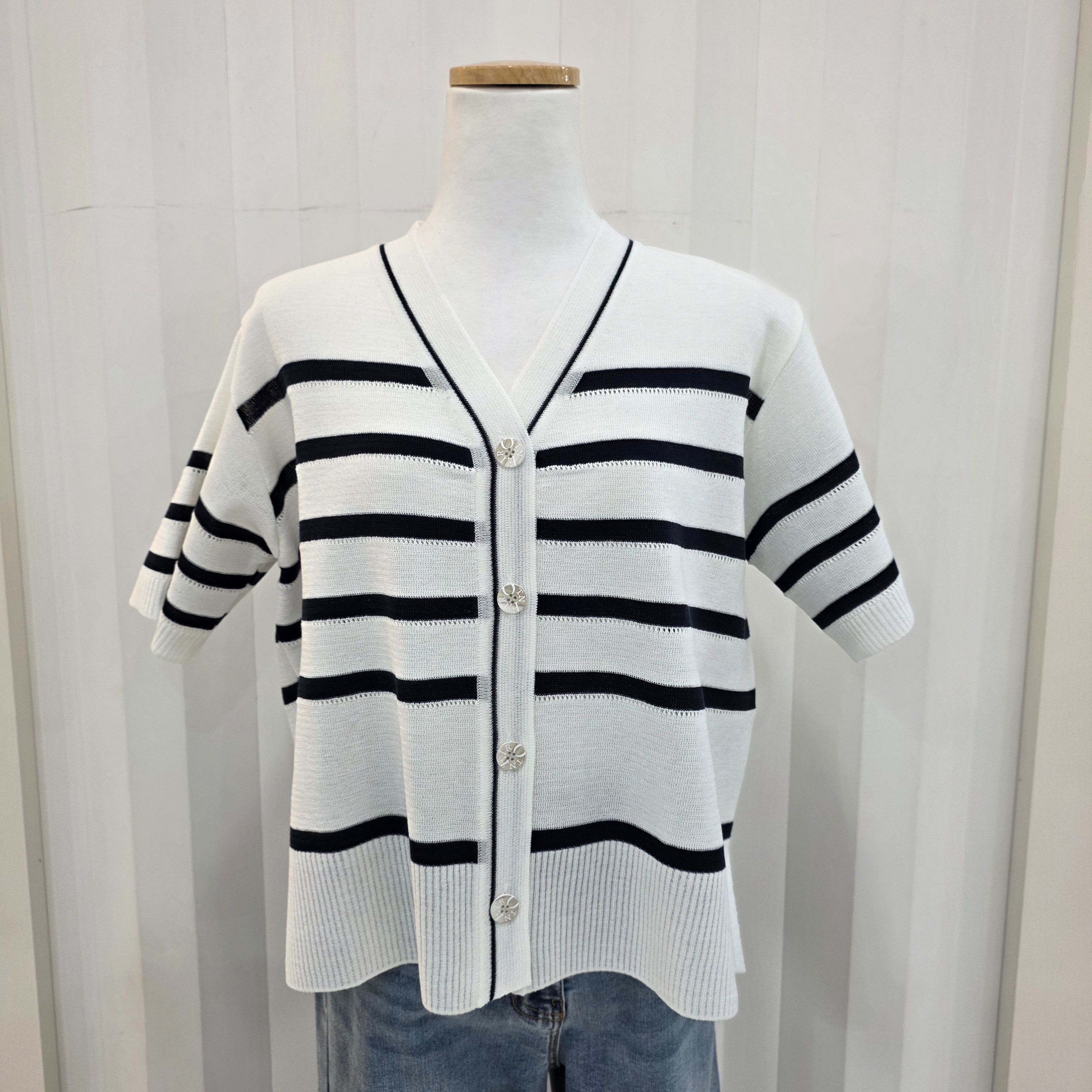 나이스클랍 스트라이프 반소매 니트 가디건 A262PWK429_이미지