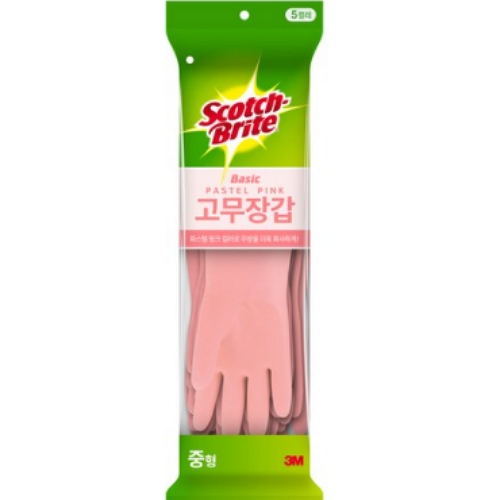 3M 스카치브라이트 ㅤ베이직 파스텔핑크 고무장갑 중 (5켤레)_이미지