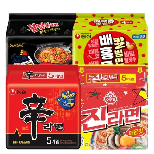 신라면5개 + 진라면매운맛5개 + 불닭볶음면5개 + 배홍동칼빔면4개