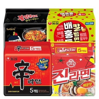 농심외 신라면5개 + 진라면매운맛5개 + 불닭볶음면5개 + <b>배홍동</b>칼빔면4개