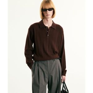 TNGT 오버사이즈 립 폴로 니트 탑 버건디 TNSW5F1D2 S8_이미지