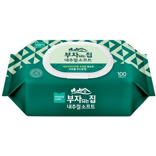 부자되는집 내추럴 소프트 물티슈 캡형 100매 (12팩)_이미지