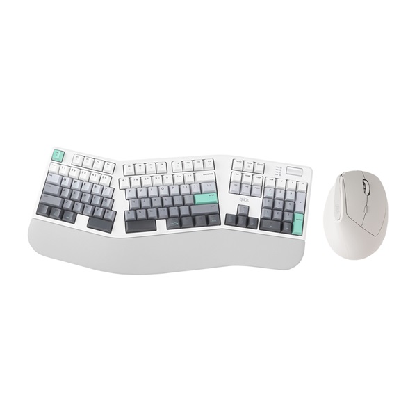 지클릭커 OFFICEPRO 에르고M EMK660 무선 기계식 키보드 마우스 세트 네온 화이트 (보글보글)_이미지