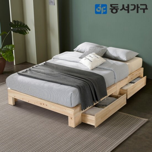 힐링 히노끼 편백나무 평상형 서랍 침대 S