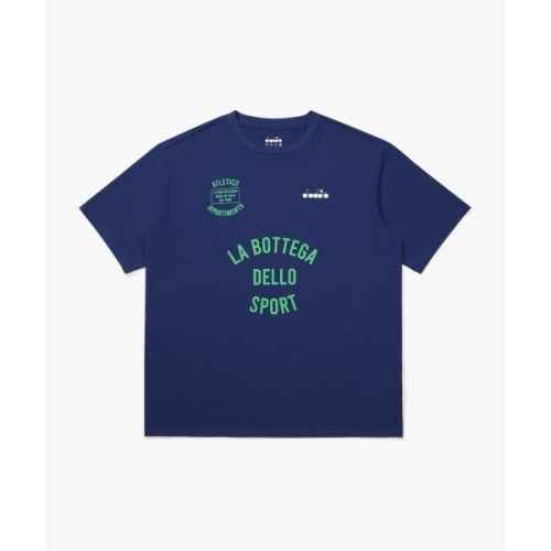 Diadora 프론트 그래픽 반팔 티셔츠 BLUE D5221LRS88BLD