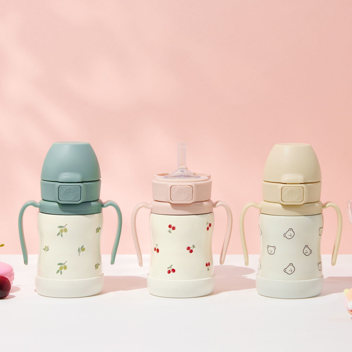 원터치 스테인리스 200ml 빨대컵 돗꼼/체리쉬/올리브 택 1