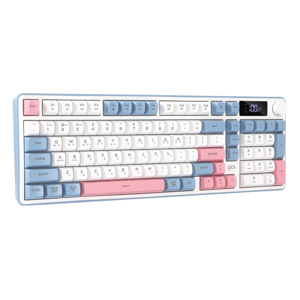 지클릭커 OFFICEPRO WK50 사일런스 M RGB 풀윤활 무소음 방수 무선 블루투스 LCD 98 (Sky Pink)_이미지