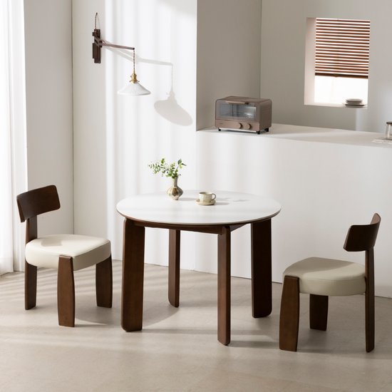 카펜터홈 페피 원형 원목 포세린 세라믹 식탁 1000 (모아이의자2개)_이미지