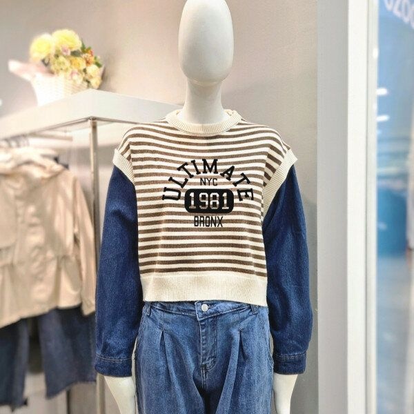 더틸버리 데님배색 스트라이프 풀오버니트 MTR3N1POD1W_DG_이미지