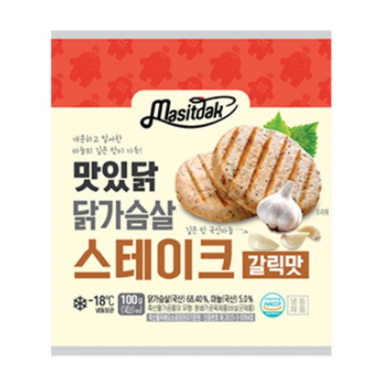 랭킹닭컴 맛있닭 닭가슴살 스테이크 갈릭맛 100g (24개)