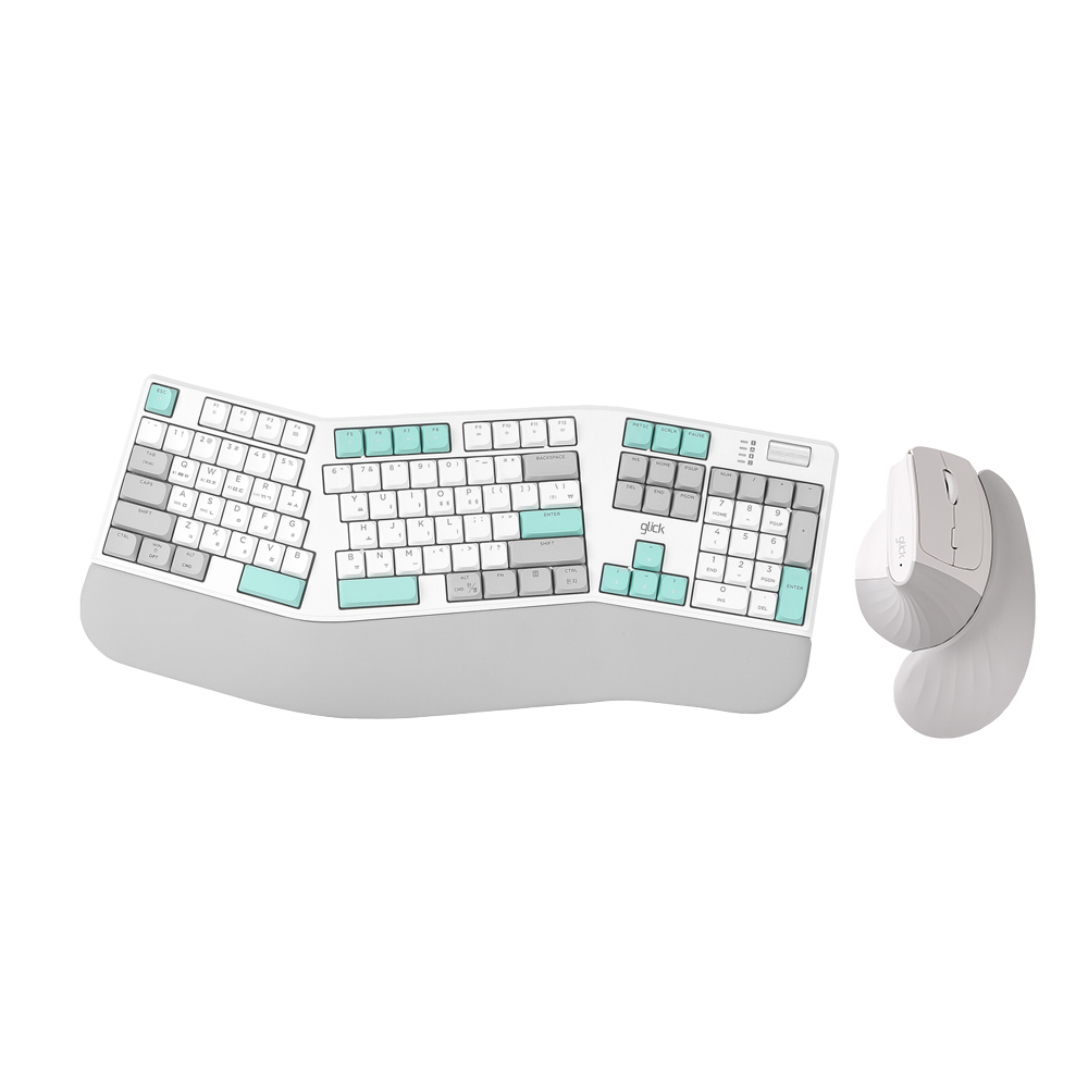 지클릭커 OFFICEPRO 에르고M EMK800 무선 기계식 키보드 마우스 세트 (카리브 화이트)_이미지