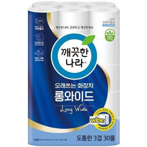 깨끗한나라 ㅤ오래쓰는 화장지 롱와이드 30m (30롤) *6팩_이미지
