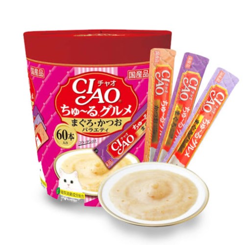 이나바 캣 챠오츄르 구루메 참치&가다랑어 버라이어티 SC-222 840g (14g x 60p) (1개)_이미지