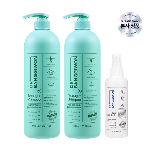 닥터방기원 틴에이저 샴푸 1000ml 2개+랩 헤어 토닉 150ml 3종세트_이미지
