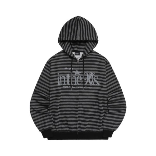  오드스튜디오 ODDSTUDIO 인 더 나인티스 스트라이프 후드집업 CHARCOAL BLACK OO5MUJP102CB 143