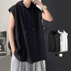 여름 남자 무지 솔리드 후드 민소매 나시 티 OC-TSH-S3WF