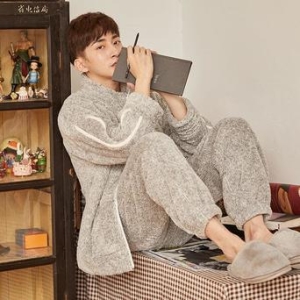 남성 겨울 남자 극세사 수면 잠옷 세트_이미지